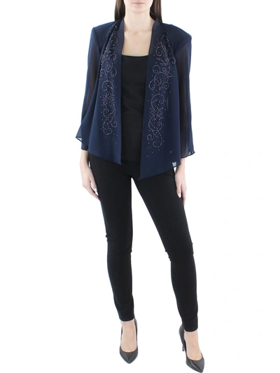 R & M Richards Womens Chiffon Embellished Cardigan Top In Blue