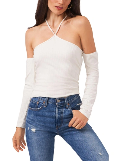 1.state Womens Ribbed Cold Shoulder Pullover Top In Beige