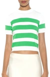 ALEXIA ADMOR PAT STRIPE SHORT SLEEVE SWEATER TOP