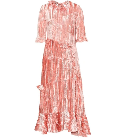 Rejina Pyo Alina Ruffle-trimmed Crushed-velvet Midi Dress In Pink