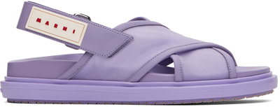 Marni Logo Patch Crossover Sandals In Purple