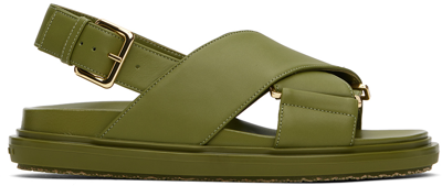 Marni Green Fussbett Crisscross Sandals In 00v25 Olive