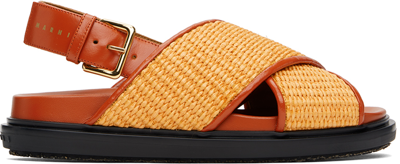 Marni Fussbett Raffia Crisscross Slingback Sandals In Orange