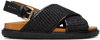 Marni Fussbett Sandal In Raffia Effect Fabric And Leather In Zo166 Black/earth
