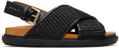 Marni Black Fussbett Sandals In Zo166 Black/earth