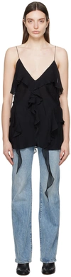 Khaite Piet Cascading-ruffle Sleeveless Tunic Top In Black