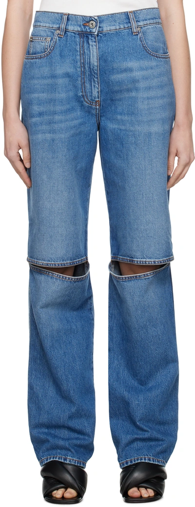 Jw Anderson Mid-rise Cutout-knee Bootcut-leg Jeans In Light Blue