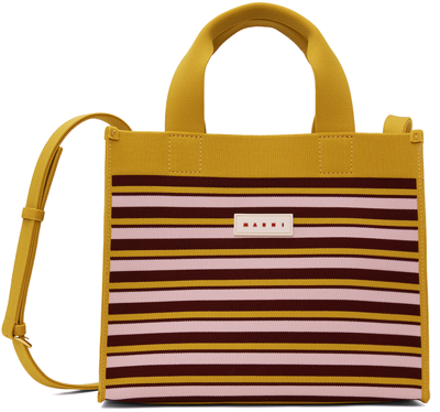 Marni Pink & Yellow Small Shopping Tote In Zo729 Orange/burgund