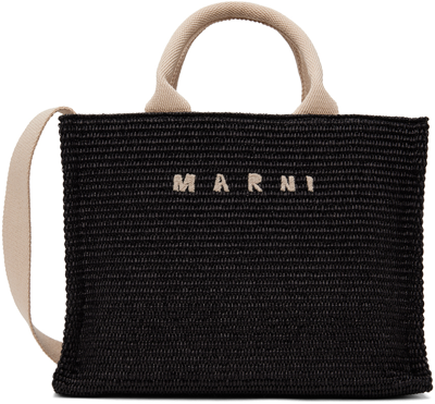 Marni Logo Embroidered Small Basket Bag In Z1q44 Black/natural