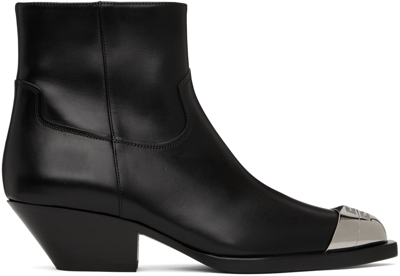 Givenchy Black Western Leather Ankle Boots In 001-black