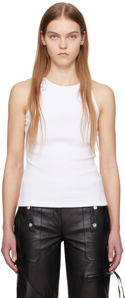 Blumarine Logo-brooch Ribbed Tank Top In White