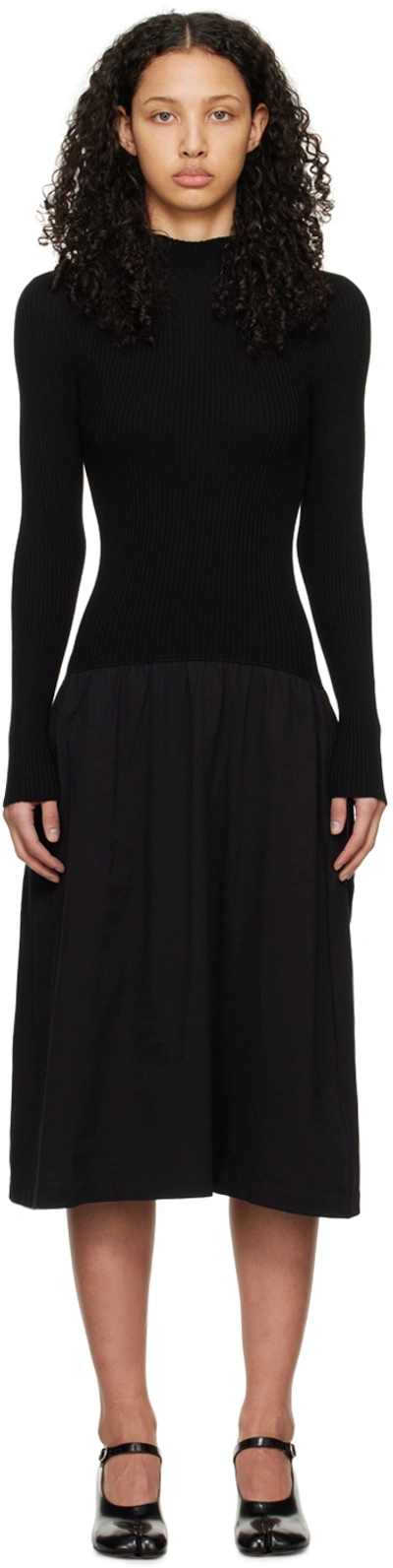 Mm6 Maison Margiela Black Paneled Midi Dress In 900 Black