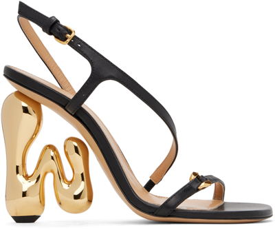 Jw Anderson Black Bubble Heel Leather Sandals In Black,gold