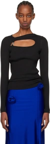 Coperni Unique Neckline Ribbed Viscose Top In Black