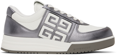Givenchy Gunmetal & White G4 Laminated Leather Sneakers In 132-white/silvery