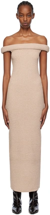 Totême Off-shoulders Smocked Maxi Dress In 086 Frost