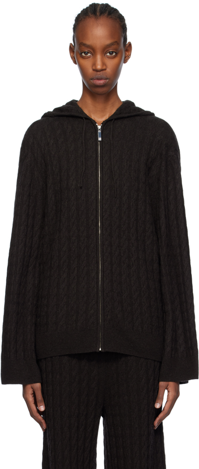 Totême Bevy Cable-knit Wool And Cashmere-blend Hoodie In Brown