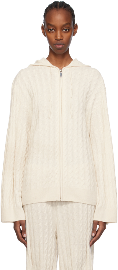 Totême Cable Knit Wool & Cashmere Zip Hoodie In Snow
