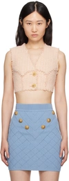 Balmain Pink Cropped Tank Top In 0dx Nude Rosé