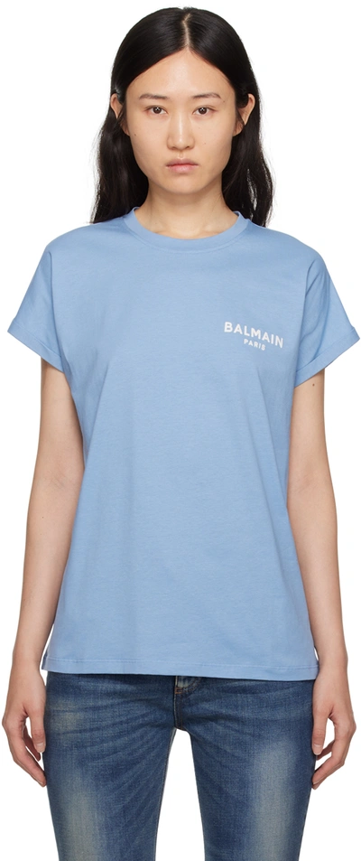 Balmain Logo-print Organic-cotton T-shirt In Blue