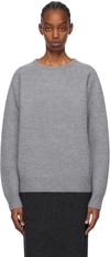 Totême Gray Cropped Crewneck Knit Sweater In 074 Grey Melange