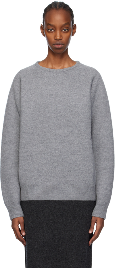 Totême Crewneck Wool Knit Sweater In Grey Melange