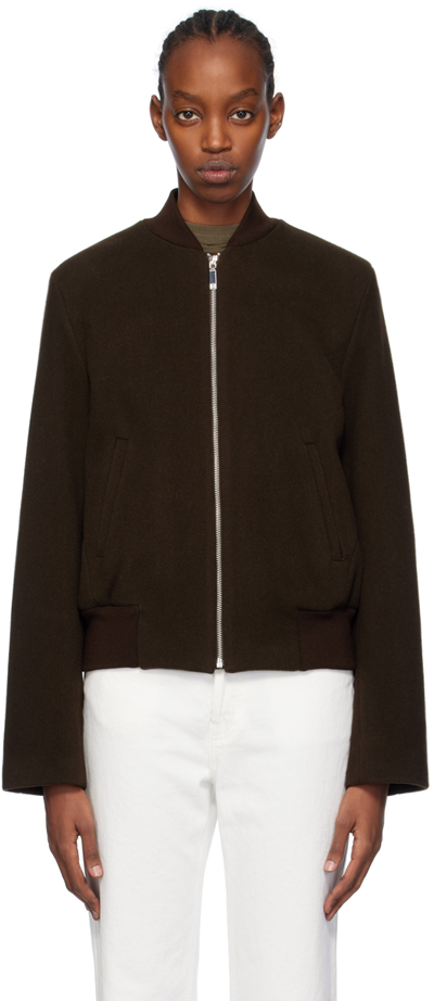 Totême Felted Zip-up Bomber Jacket In 040 Espresso