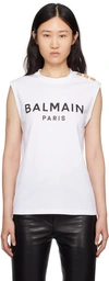 Balmain 3 Button Flocked Tank Top In White - Black