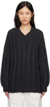 Interior The Drew Oversized Ribbed Cashmere Sweater In Charcoal