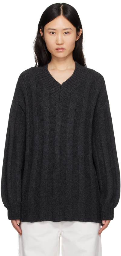 Interior The Drew Oversized Ribbed Cashmere Jumper In Charcoal