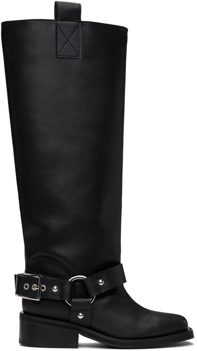 Ganni 50mm Biker Tubular Faux Leather Boots In Black