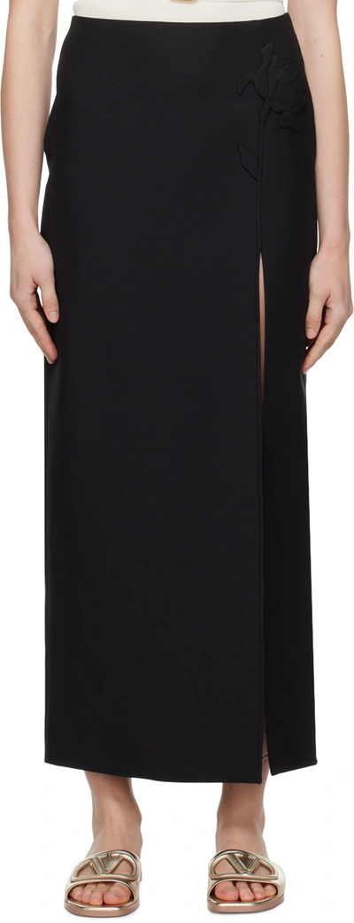 Valentino Black Floral Maxi Skirt In Nero