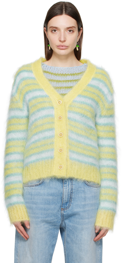 Marni Cardigan In Striped Brushed Mohair In Multi-colored