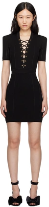 Balmain Black Laced Minidress In 0pa Noir