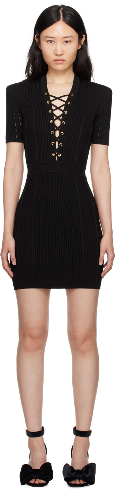 Balmain Black Laced Minidress In 0pa Noir