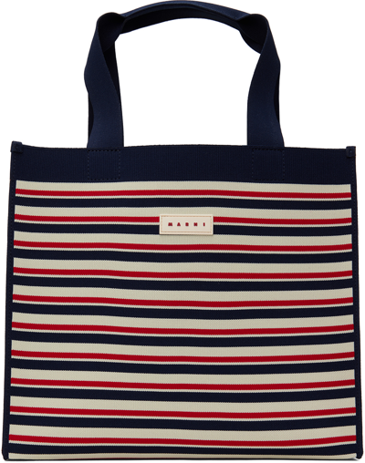 Marni Navy & Red Medium Shopping Tote In Zo728 Marine/ivory