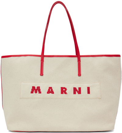 Marni 'small Janus' White Tote Bag With Logo Patch In Cotton Woman