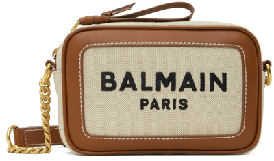 Balmain Beige B-army Canvas & Leather Bag In Gem Naturel/marron
