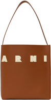 MARNI BROWN SMALL LEATHER MUSEO PATCHES TOTE