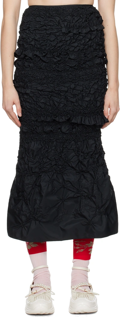 Cecilie Bahnsen Black Venus Ruched Midi Skirt