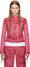 BLUMARINE PINK GUÊPIÈRE LEATHER BIKER JACKET