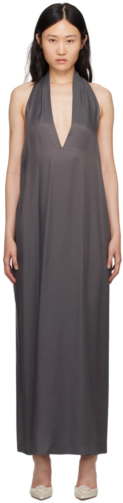 Interior The Sybil Silk Halter Dress In Gray