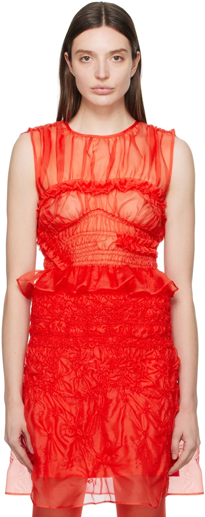 Cecilie Bahnsen Uphi Ruffled-trim Silk-faille Top In Red