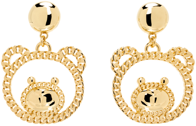 Moschino Teddy-bear Clip-on Earrings In A0606 Shiny Gold