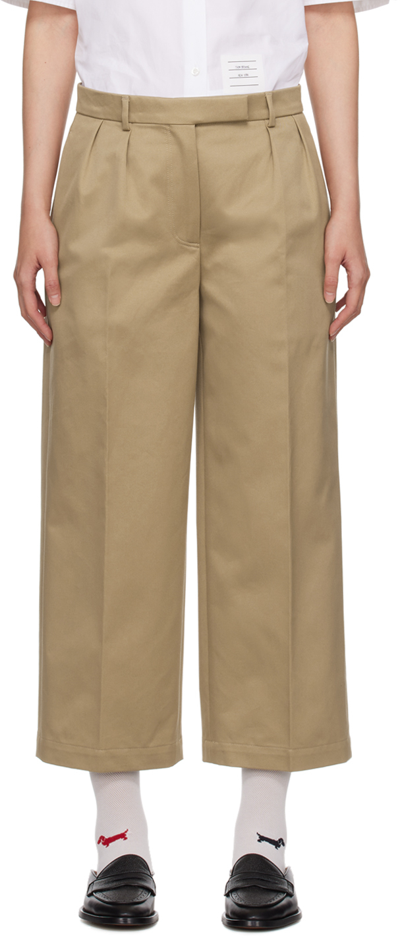 Thom Browne Cotton Gabardine Pants In Beige