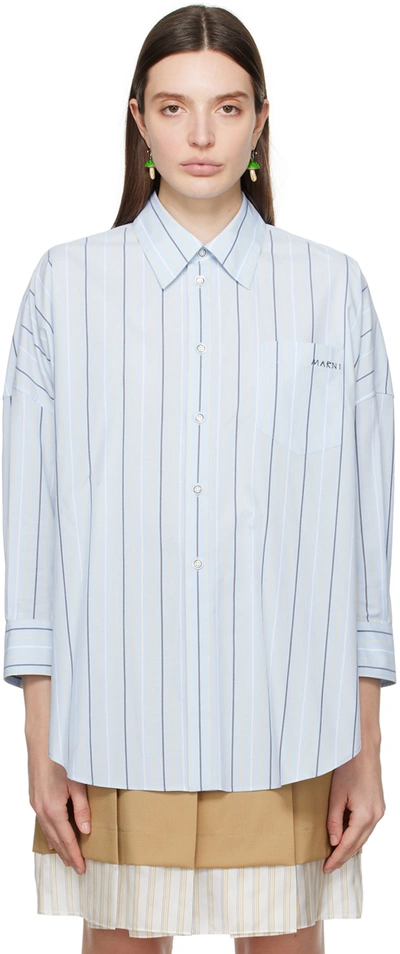 Marni Long-length Striped Cotton Shirt In Aquamarine