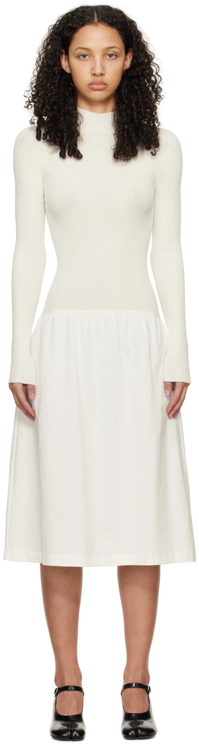 Mm6 Maison Margiela White Paneled Midi Dress In 101 Off White