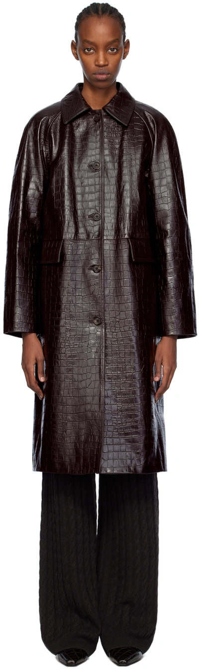 TOTÊME BROWN CROCO EMBOSSED LEATHER COAT