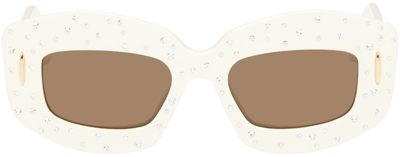 Loewe Off-white Smooth Pavé Screen Sunglasses In 25e Shiny Ivory/bro