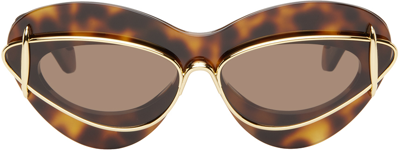 Loewe Womens Dark Havana Double-frame Cat-eye Acetate And Metal Sunglasses In Brown